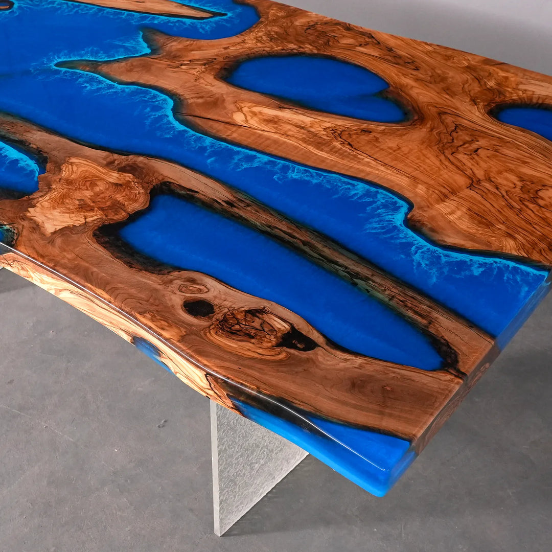 SeawaveTable olive wood epoxy river table dimensions and custom size options CRT-301
