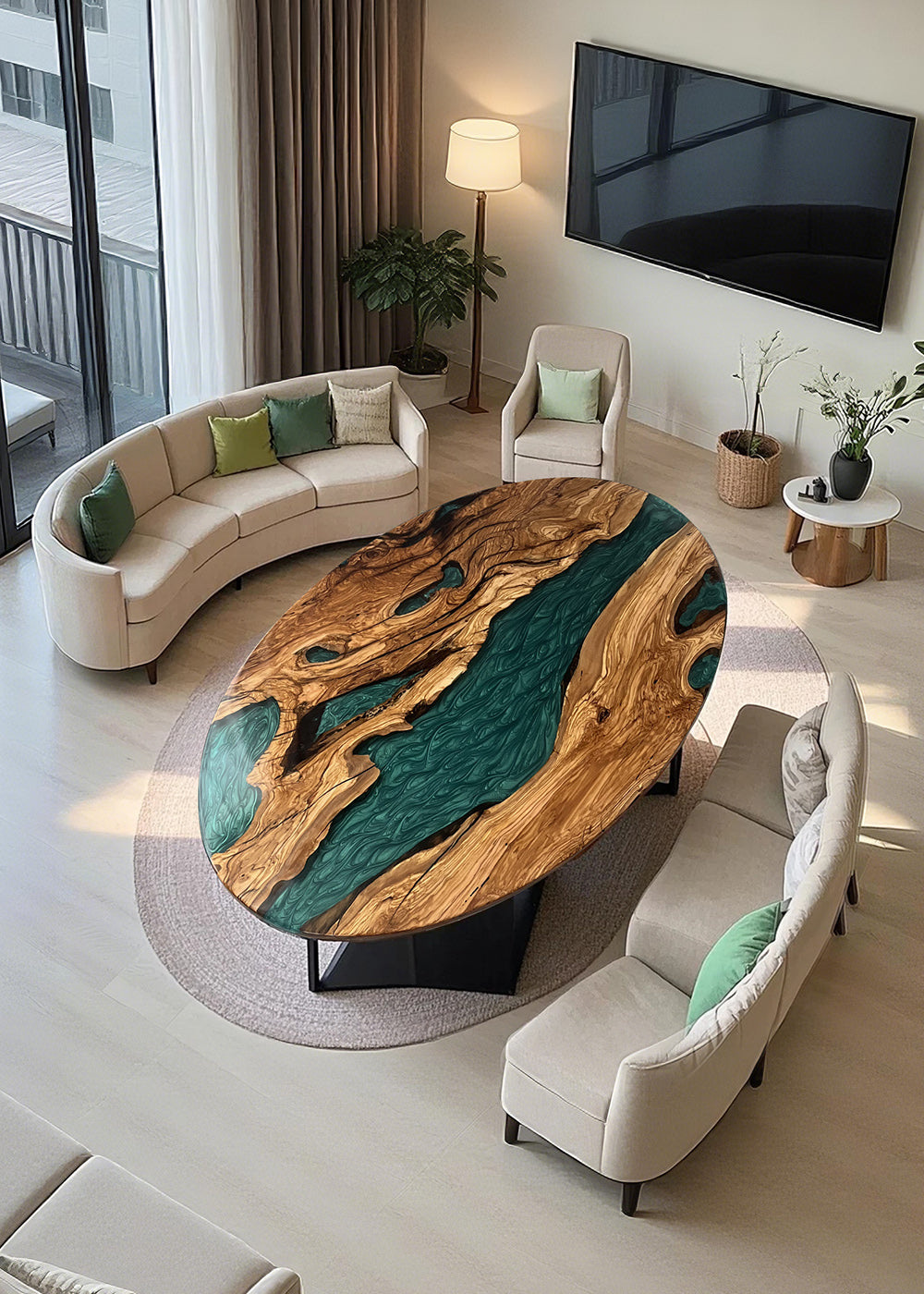 Seawave Table Black Walnut River Coffee Table with Epoxy Resin – Unique Living Room Centerpiece