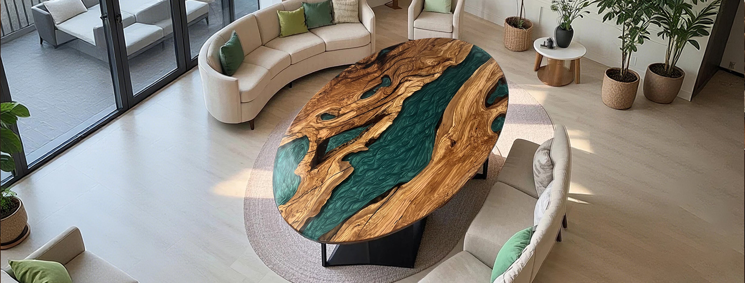 Seawave Table Walnut Coffee Table with Resin River Design – Handcrafted Modern Furniture