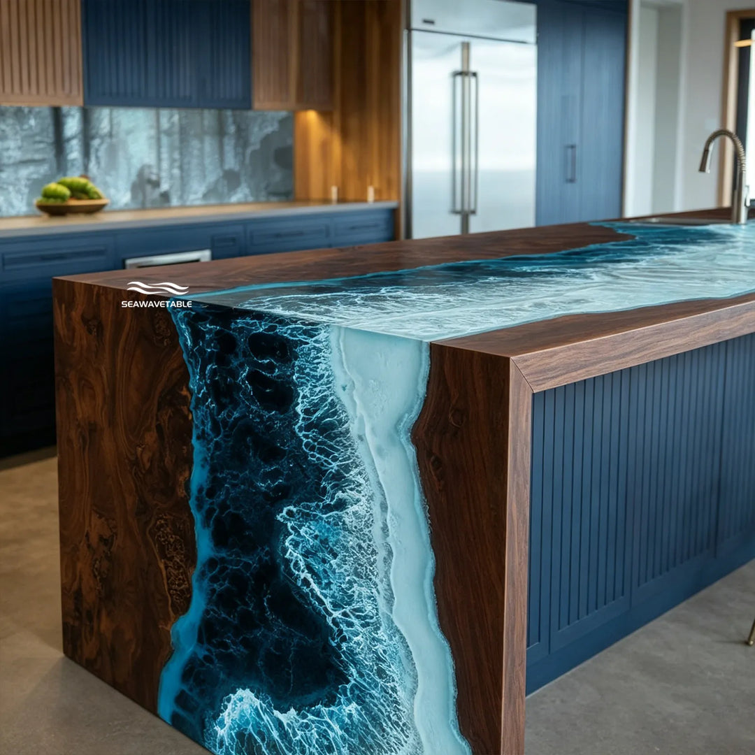 undermount sink cutout detail on black walnut epoxy countertop