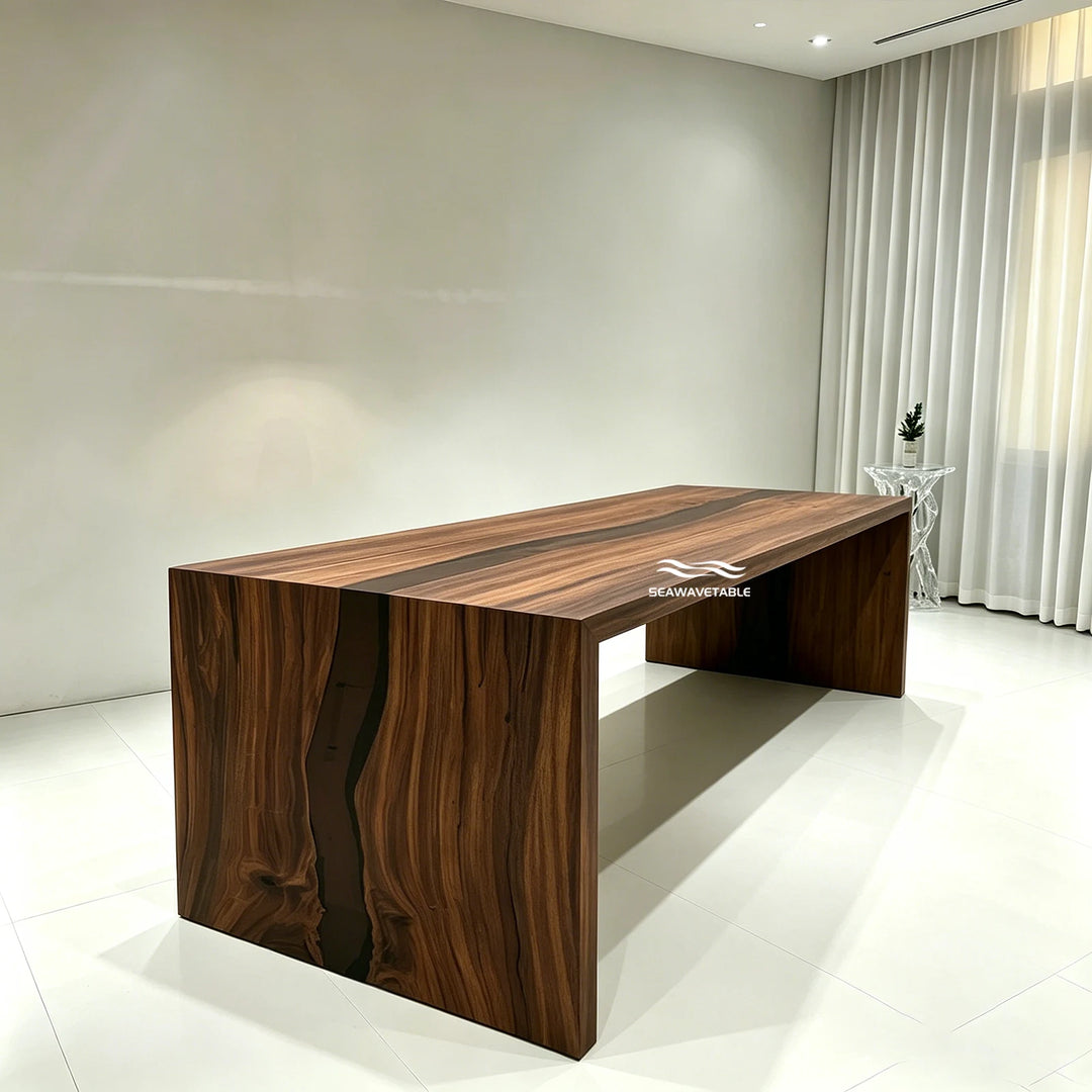 SeawaveTable black walnut epoxy conference table semi-transparent black resin modern office
