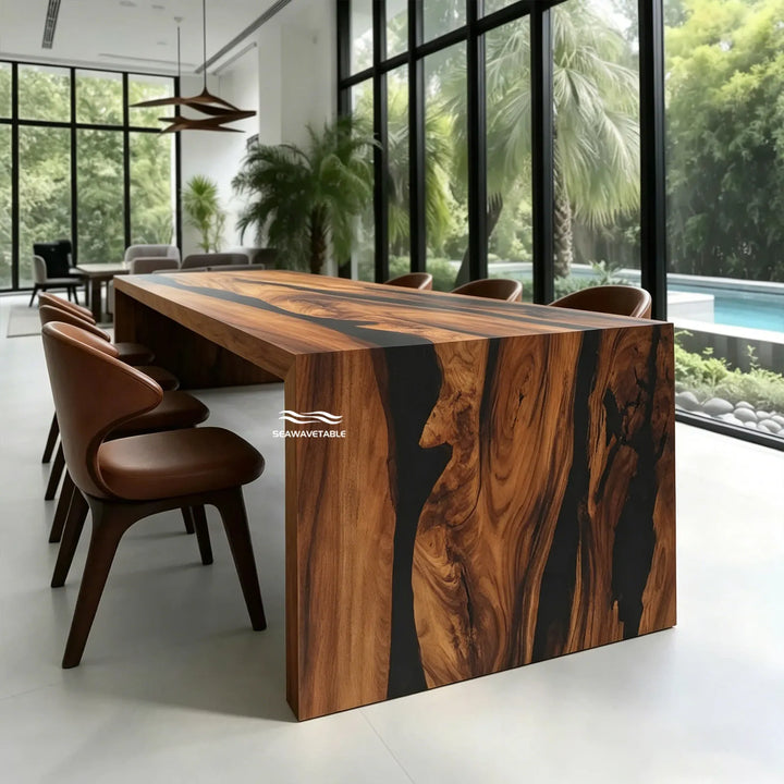 walnut epoxy waterfall kitchen countertop matte finish