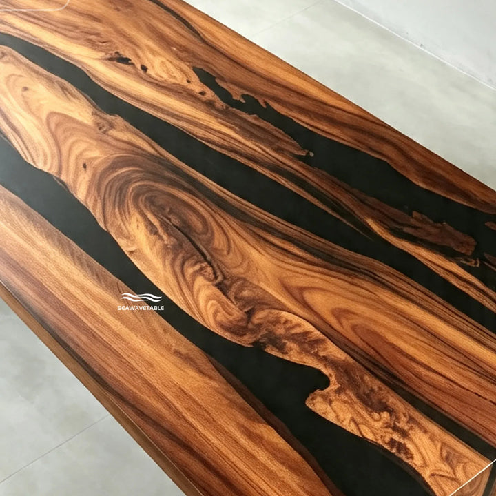 walnut epoxy office conference desk waterfall design matte finish