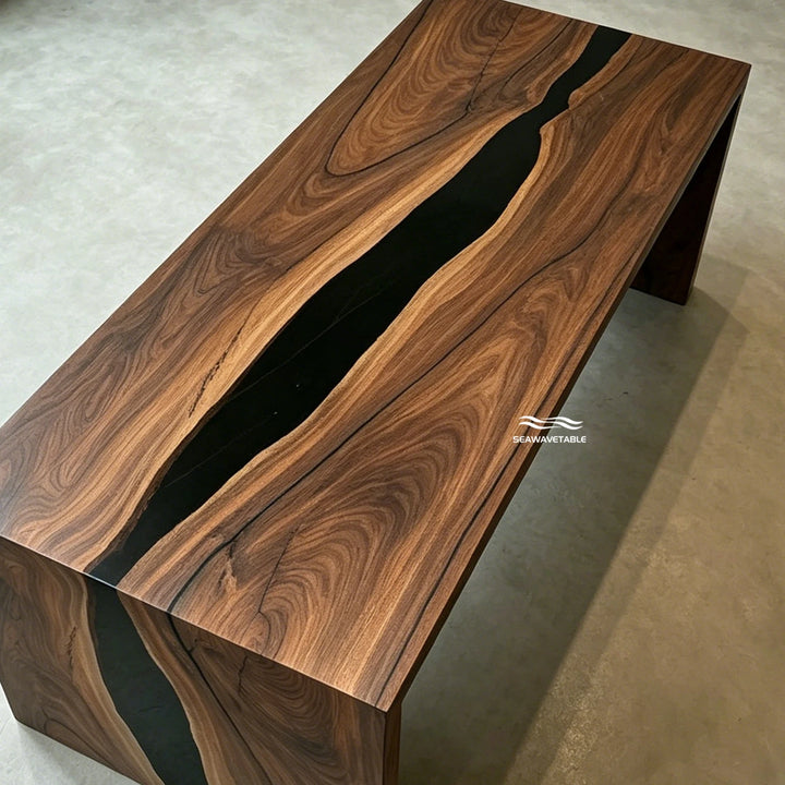 SeawaveTable walnut epoxy waterfall office desk black resin modern workspace