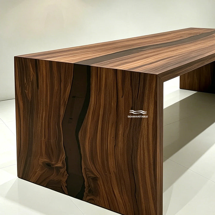 SeawaveTable walnut epoxy surface texture semi-transparent black resin finish