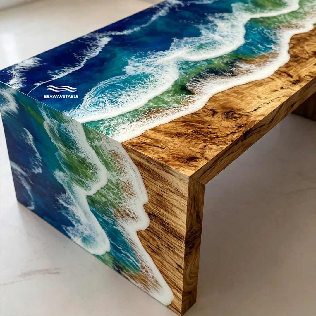 seamless waterfall edge design poplar wood epoxy table