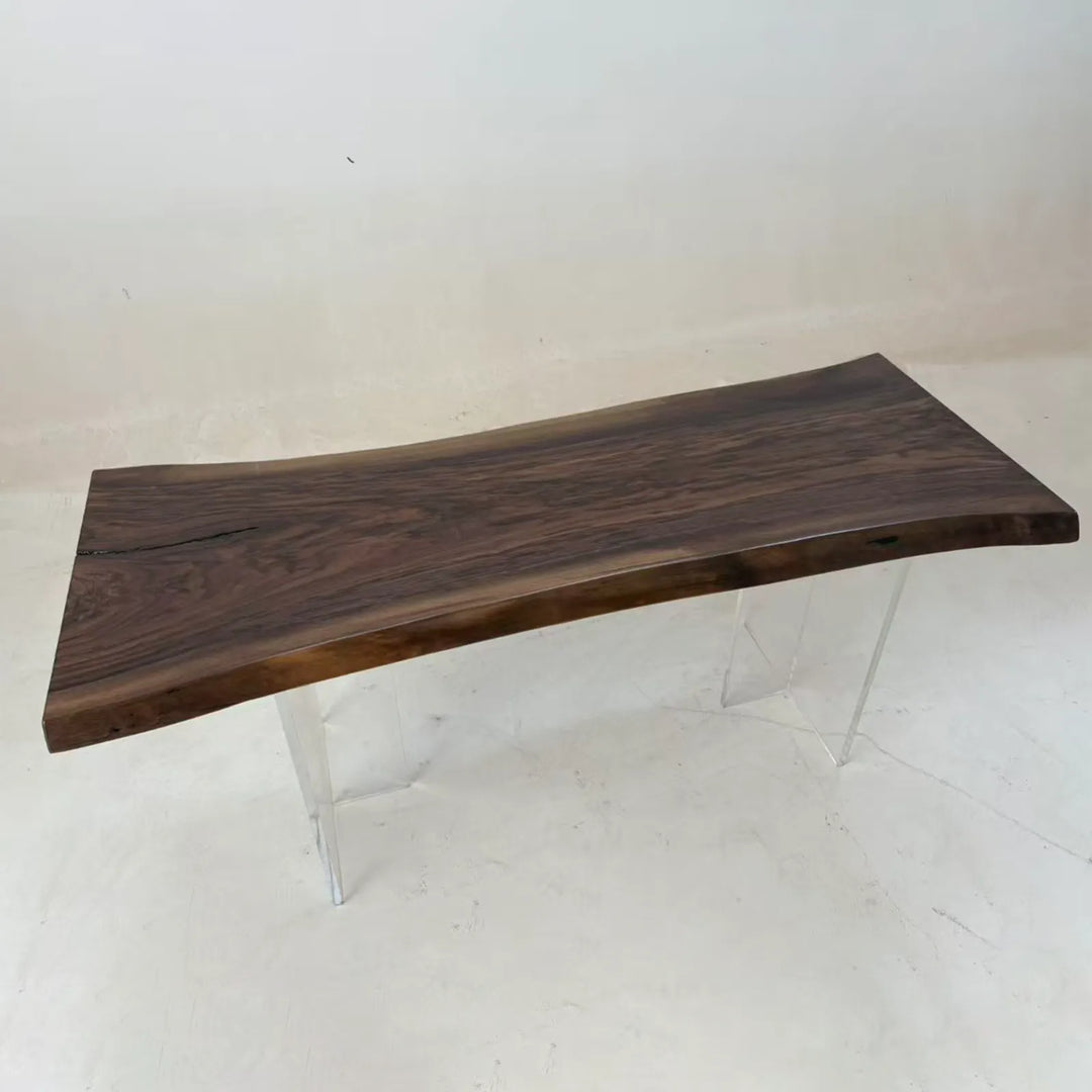 Straight live edge detail on solid Black Walnut dining table