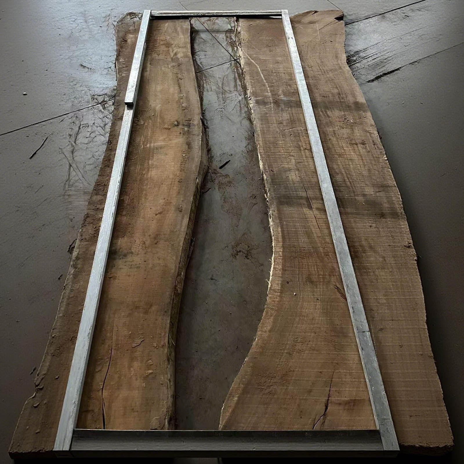 Handcrafted walnut epoxy dining table surface texture