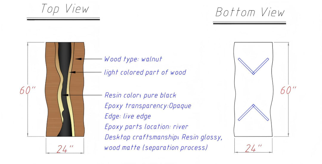 CAD design sketch for custom walnut black epoxy river table-2